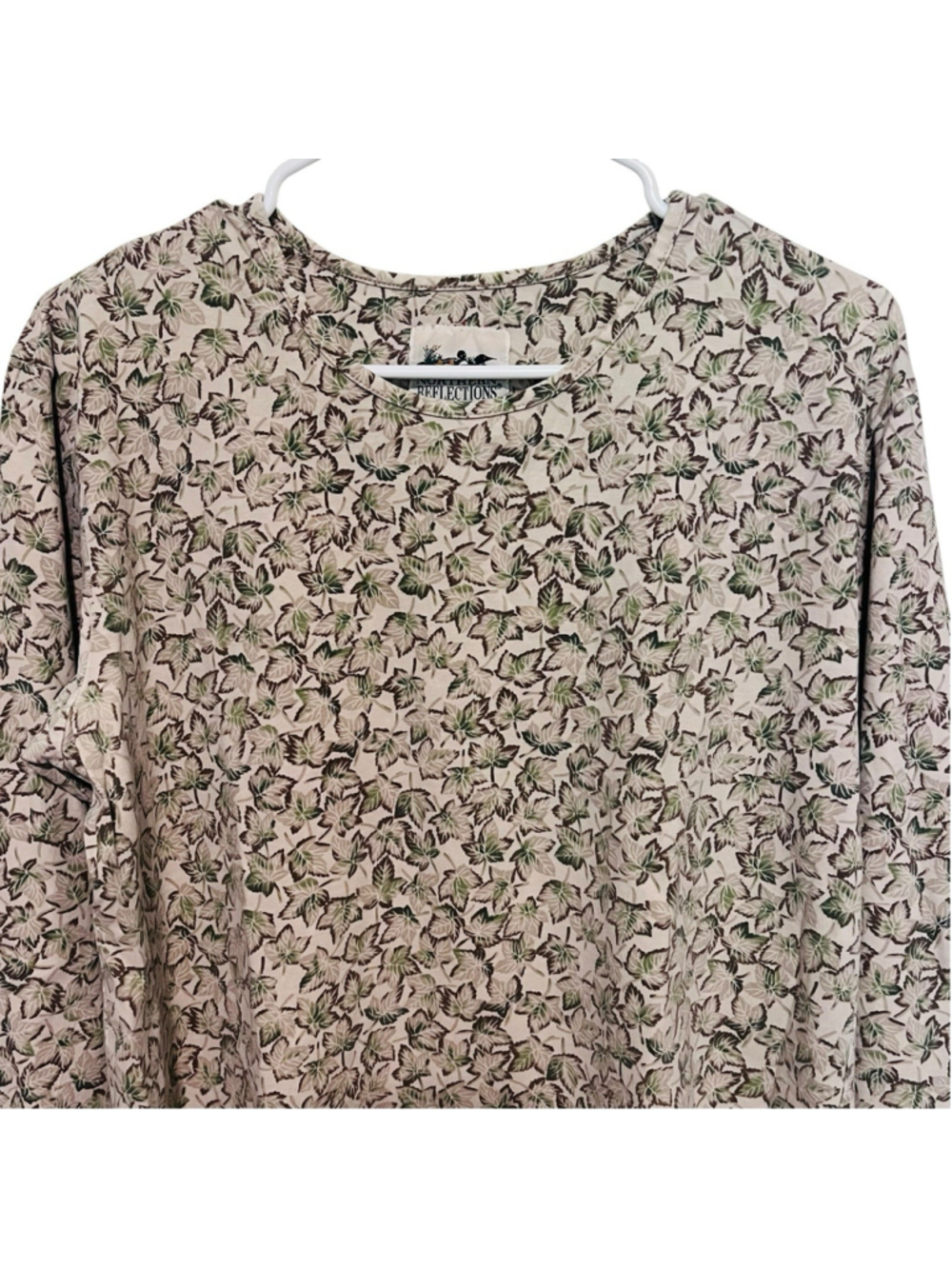 Vintage 90’s Northern Reflections Leaf Print Top Women’s Medium Beige Green